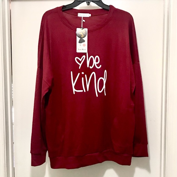 Leo Rosi women’s “Be Kind” graphic long sleeve pullover wine top XXL NWT - Picture 3 of 3